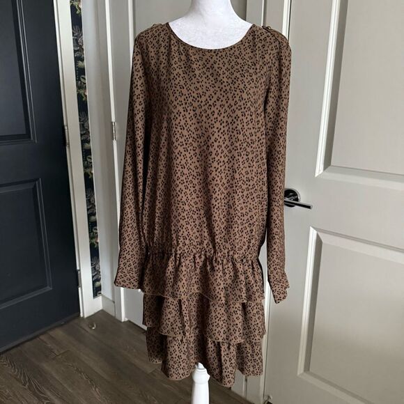 Scotch & Soda Brown Animal Print Ruffle Skirt Mini Dress Size M - Picture 1 of 9